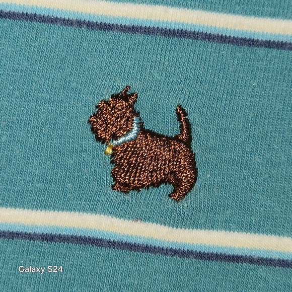 ENERGIE GIRLS TOP 3-BUTTON FRONT COLLAR SHORT SLEEVES TEAL WHITE STRIPE SIZE LG - Picture 4 of 10